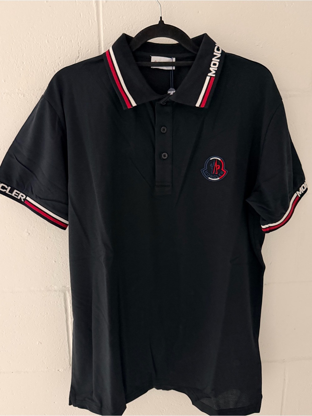 Moncler Black Polo with Red and White Trim
